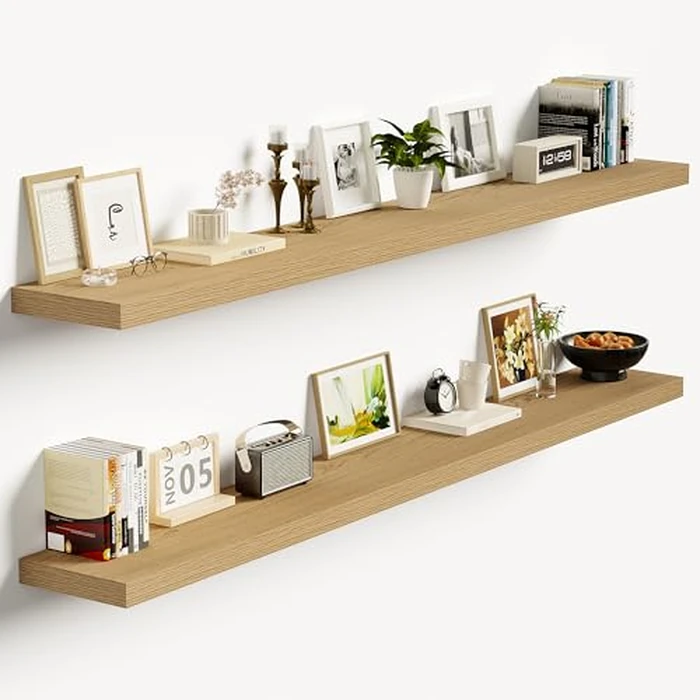 Vivelove Floating Shelves for Wall, 55 inch Long Shelves for Bathroom, Bedroom, Living Room, Kitchen, Office, Rustic Farmhouse Shelf, 55x9x1.5, Set of 2, Oak by Vivelove - Used - Very Good condition - CA$139.49