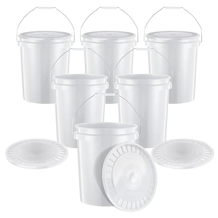 United Solutions 5-Gallon Heavy-Duty Buckets with Snap-On Lids, 6-Pack - BPA-Free, Food-Grade Plastic, Multi-Purpose Storage for Home, DIY, and Job Sites - White by United Solutions - Used - Like New condition - US$46.49