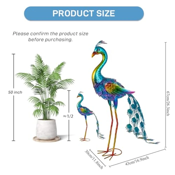 dreamskip Metal Peacock Garden Decor Outdoor Statue, 26" Metal Yard Art Peacock Garden Sculptures Outside Decoration for Home Patio Lawn Backyard, Gift for Moms Grandma Women by dreamskip - Image 2