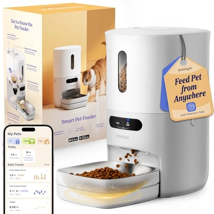 Pawsync Automatic Cat Feeder, WiFi Smart Scale Tracks Pet's Food Intake, App Control, 3.6L Timed Food Dispenser for Cats and Dogs, Up to 10 Meals Per Day, Stainless Steel Bowl, Dual Power Supply by Pawsync - Used - Acceptable condition