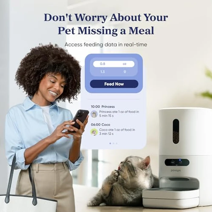 Pawsync Automatic Cat Feeder, WiFi Smart Scale Tracks Pet's Food Intake, App Control, 3.6L Timed Food Dispenser for Cats and Dogs, Up to 10 Meals Per Day, Stainless Steel Bowl, Dual Power Supply by Pawsync - Image 3