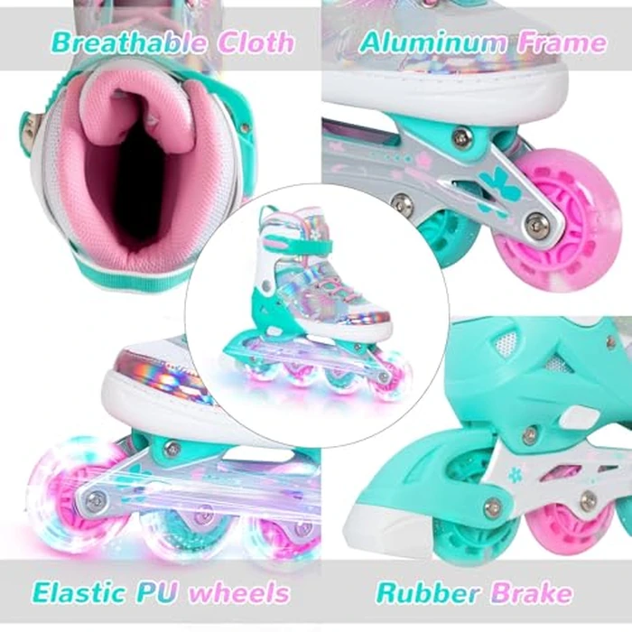 Kids Inline Skates for Girls Boys - Teal Blades Roller for Kids Youth Age 7 8 9 10 - Adjustable All Light up Wheels Indoor Outdoor Sports Birthday Gift for Son and Grandson by Nattork - Image 2