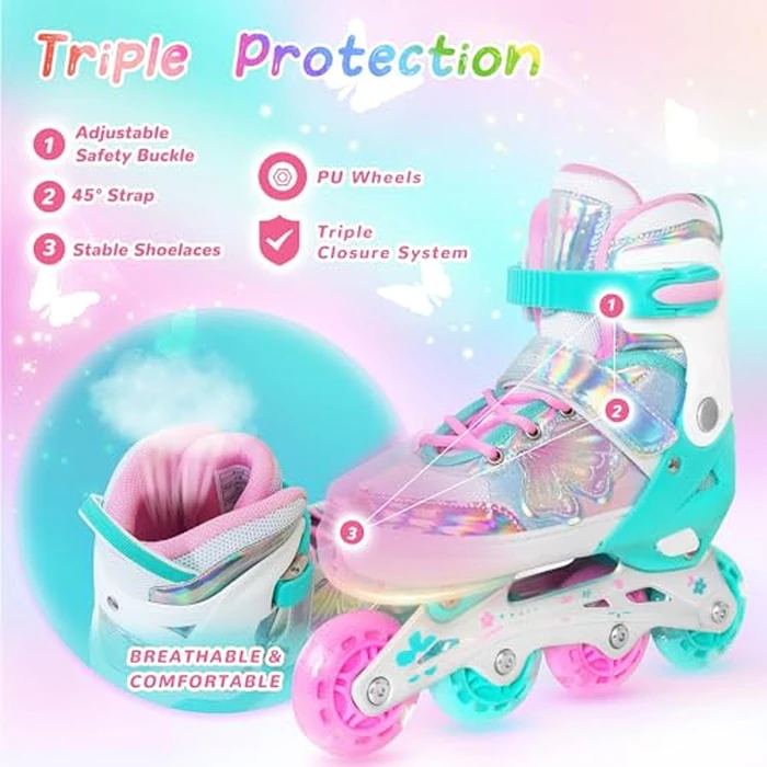 Kids Inline Skates for Girls Boys - Teal Blades Roller for Kids Youth Age 7 8 9 10 - Adjustable All Light up Wheels Indoor Outdoor Sports Birthday Gift for Son and Grandson by Nattork - Image 3
