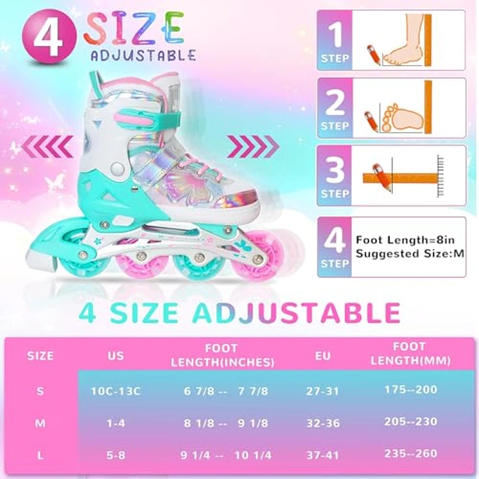 Kids Inline Skates for Girls Boys - Teal Blades Roller for Kids Youth Age 7 8 9 10 - Adjustable All Light up Wheels Indoor Outdoor Sports Birthday Gift for Son and Grandson by Nattork - Image 5