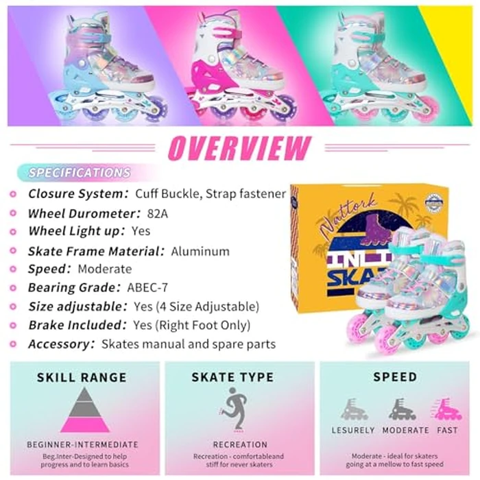 Kids Inline Skates for Girls Boys - Teal Blades Roller for Kids Youth Age 7 8 9 10 - Adjustable All Light up Wheels Indoor Outdoor Sports Birthday Gift for Son and Grandson by Nattork - Image 6