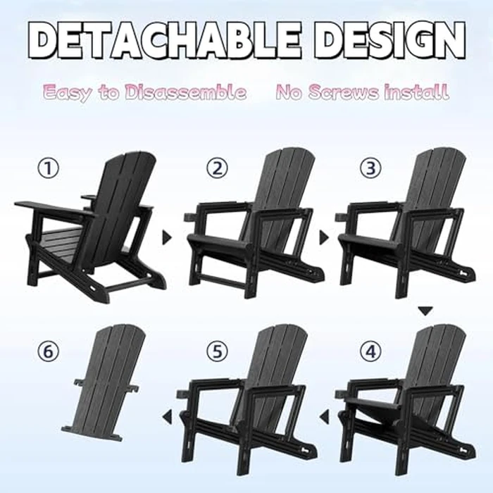 FONTOI Adirondack Chair, Plastic Adirondack Chair with Cup Holder, Outdoor Weather Resistant Lawn Furniture, 400 LBS Capacity Recliner, Garden Backyard Patio Without Screws Install, Black by FONTOI - Image 4