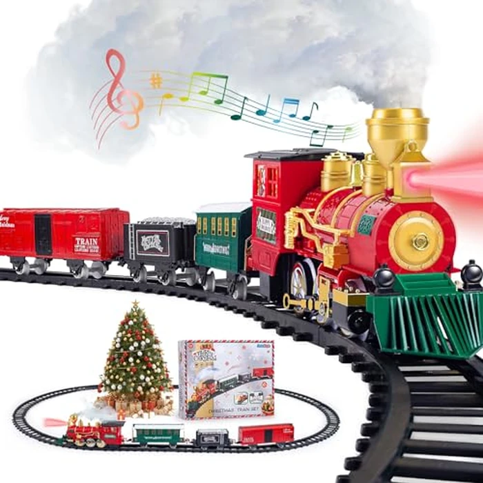 Kids Train Set, Christmas Train Set for Under The Trees, Electric Train Toys for Boys Girls with Steam Locomotive, Passenger Cars, Cargo Cars, Sounds & Lights, for 3 4 5 6 7 8+ Years O by AuroTops - Used - Like New condition - US$20.95