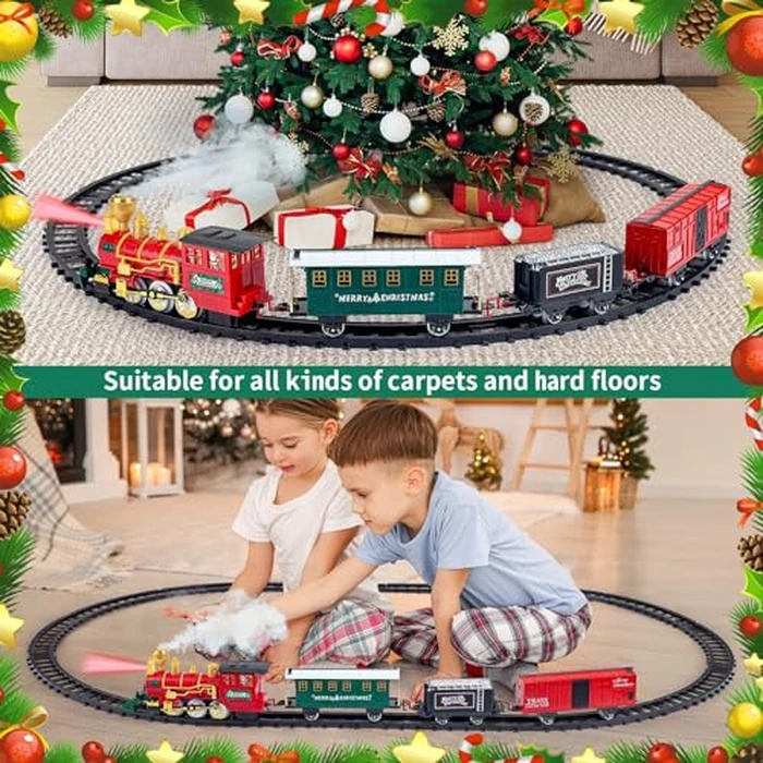 Kids Train Set, Christmas Train Set for Under The Trees, Electric Train Toys for Boys Girls with Steam Locomotive, Passenger Cars, Cargo Cars, Sounds & Lights, for 3 4 5 6 7 8+ Years O by AuroTops - Image 6