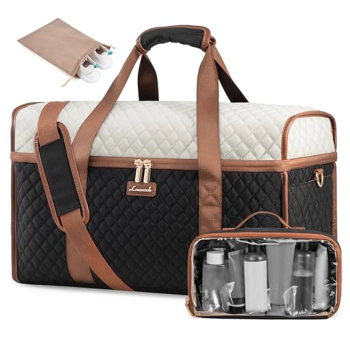 LOVEVOOK Travel Duffle Bag, Weekender Bags For Women, Carry On Personal Item Travel Bag For Airplanes, Overnight Bag With Toiletry Bag, Hospital Bag for Labor and Delivery, Yoga Gym Duffel Tote, 3Pcs by LOVEVOOK - Used - Very Good condition
