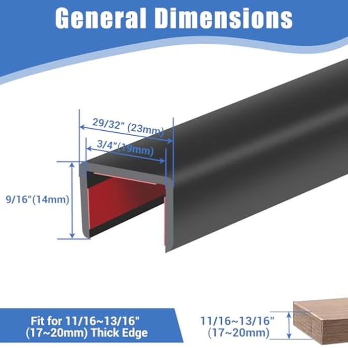 Rubber Edge Trim, Self-Adhesive Flexible Edge Protector for Plywood, Cabinet and Drawer, 3/4" Peel and Stick U Shaped Edge Banding for Wood, EPDM Material, Fit 0.75"(19mm), Length 10Ft by Protalwell - Image 2