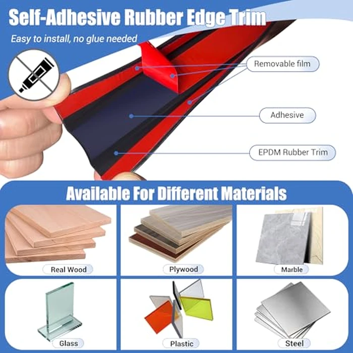 Rubber Edge Trim, Self-Adhesive Flexible Edge Protector for Plywood, Cabinet and Drawer, 3/4" Peel and Stick U Shaped Edge Banding for Wood, EPDM Material, Fit 0.75"(19mm), Length 10Ft by Protalwell - Image 3