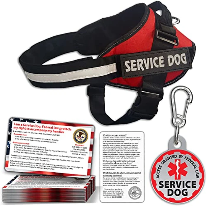 Service Dog Vest + ID Tag + 50 ADA Information Cards - Service Dog Harness w Patch in Sizes X Small to XX Large, Metal Dog Tag has Durable Clip, Service Animal Information Cards. ESA Accessory Set by Pelto - Used - Acceptable condition - CA$12.43