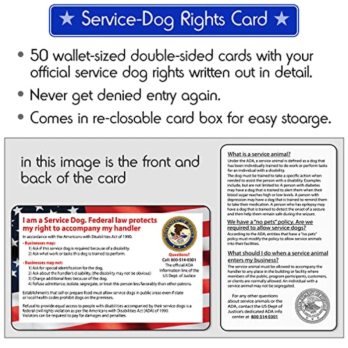 Service Dog Vest + ID Tag + 50 ADA Information Cards - Service Dog Harness w Patch in Sizes X Small to XX Large, Metal Dog Tag has Durable Clip, Service Animal Information Cards. ESA Accessory Set by Pelto - Image 4