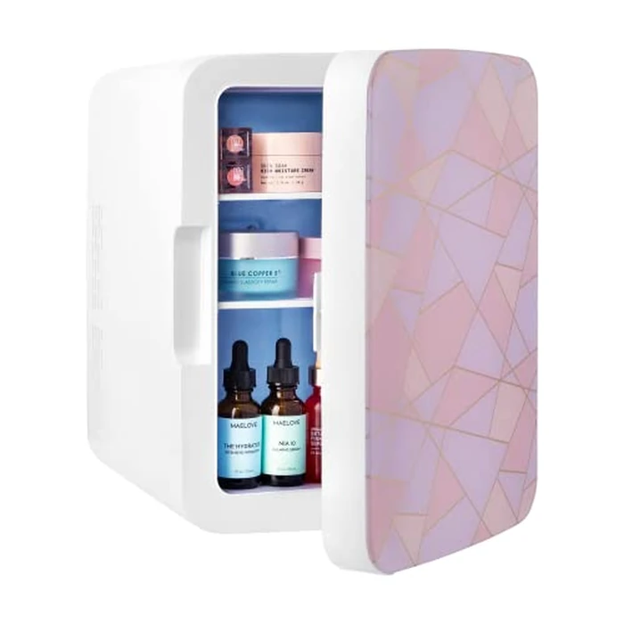 Cooluli 10L Mini Fridge for Bedroom - Car, Office Desk & Dorm Room 12v Portable Cooler Warmer Food, Drinks, Skincare, Beauty Makeup AC/DC Small Refrigerator with Glass Front, Fractal Pink by Cooluli - Used - Very Good condition - US$57.30
