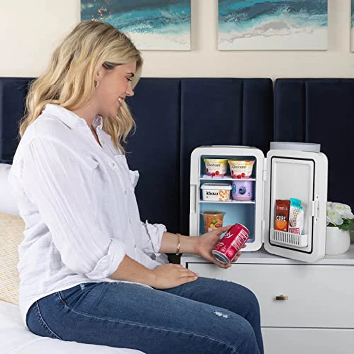 Cooluli 10L Mini Fridge for Bedroom - Car, Office Desk & Dorm Room 12v Portable Cooler Warmer Food, Drinks, Skincare, Beauty Makeup AC/DC Small Refrigerator with Glass Front, Fractal Pink by Cooluli - Image 3