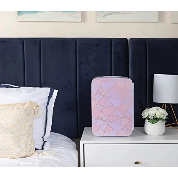 Cooluli 10L Mini Fridge for Bedroom - Car, Office Desk & Dorm Room 12v Portable Cooler Warmer Food, Drinks, Skincare, Beauty Makeup AC/DC Small Refrigerator with Glass Front, Fractal Pink by Cooluli - Image 5