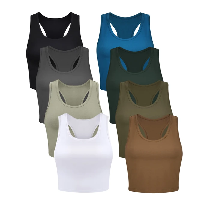 Geyoga 8 Pcs Women Basic Crop Tank Tops Sleeveless Racerback Crop Cotton Top (Black, White, Gray, Green, Blue, Brown,S) by Geyoga - Image 3
