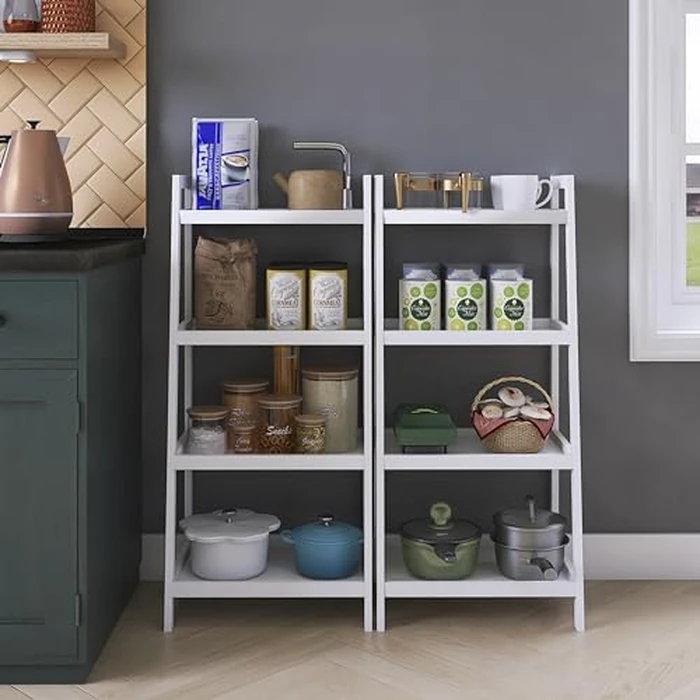 SMIBUY Bamboo Ladder Bookcase, Bathroom Storage Rack Organizer, 4 Tier and 5 Tier Freestanding Plant Display Stand Space Saver Shelves for Bedroom, Kitchen, Balcony (White, 4 Tiers (39" H)) by SMIBUY - Image 4