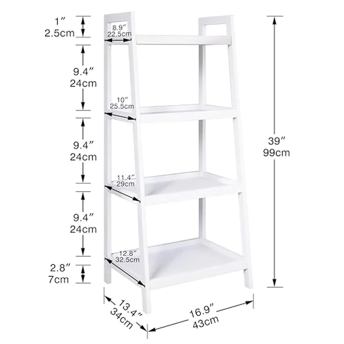 SMIBUY Bamboo Ladder Bookcase, Bathroom Storage Rack Organizer, 4 Tier and 5 Tier Freestanding Plant Display Stand Space Saver Shelves for Bedroom, Kitchen, Balcony (White, 4 Tiers (39" H)) by SMIBUY - Image 5