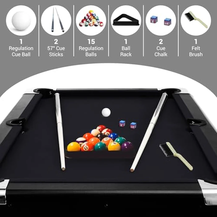 6,7 Foot Foldable Pool Table, Portable Billiards Table with Full Accessories Set, No Assembly, Metal k-Shaped Legs, Includes 16 Balls, 2 Cue Sticks, Chalk, Rack & Brush, Game Room Table for Home, Apar by GarveeTech - Image 2