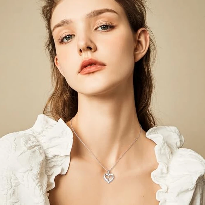 Turandoss Heart Necklace with Letters for Women - Trendy 14K-White-Gold-Plated CZ Heart Initial L Pendant Necklace, Non Tarnish Waterproof Jewelry for Women by Turandoss - Image 8