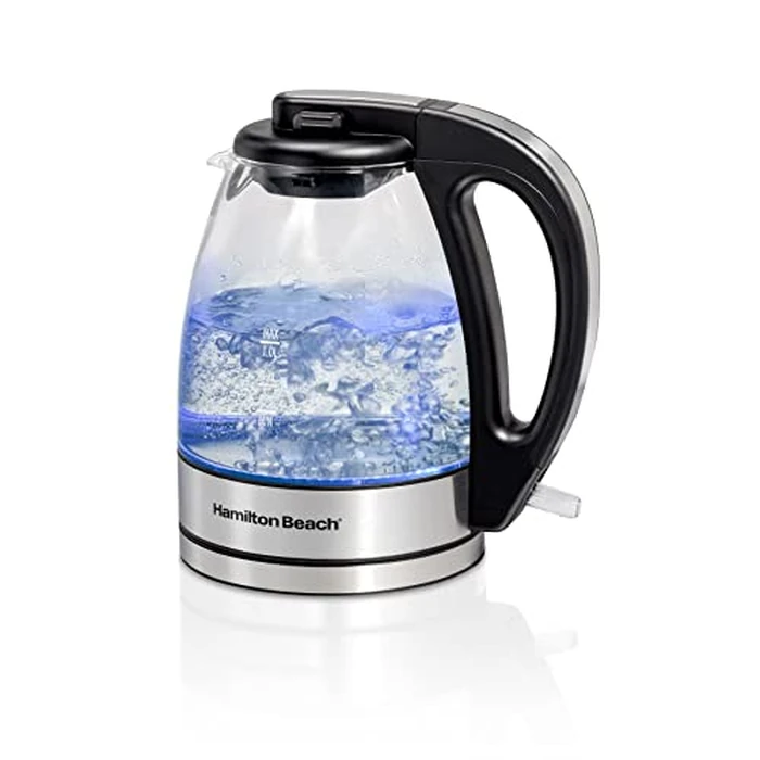 Hamilton Beach Glass Electric Kettle, 1 L, 1500W Fast Boiling Water Boiler, Cordless, Soft Blue LED Light, Auto Shutoff & Boil-Dry Protection, BPA-Free, Compact Size (40930JC) by Hamilton Beach - Used - Good condition - CA$23.63
