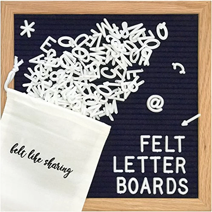 Felt Letter Board, 10x10in Changeable Letter Board with Letters White 300 Piece - Felt Message Board, Oak Frame Wooden Letter Board for Baby Announcements, Milestones, Office Decor & More (Navy) by Felt Like Sharing - Image 1