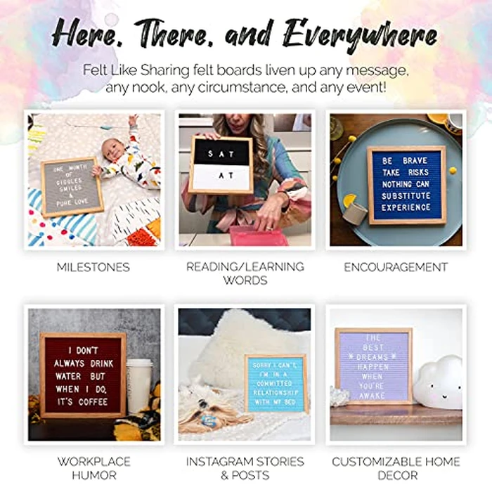 Felt Letter Board, 10x10in Changeable Letter Board with Letters White 300 Piece - Felt Message Board, Oak Frame Wooden Letter Board for Baby Announcements, Milestones, Office Decor & More (Navy) by Felt Like Sharing - Image 7
