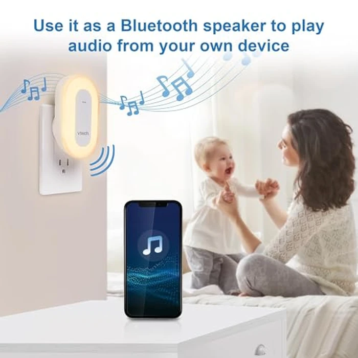 VTech BC8113 V-Hush Plug Sleep Training Soother with 40 Stories/Songs/Sounds & Record Your own Voice. Bluetooth Speaker, 250+ Multi-Color Night Light, No Batteries & No Cords Required by VTech - Image 5
