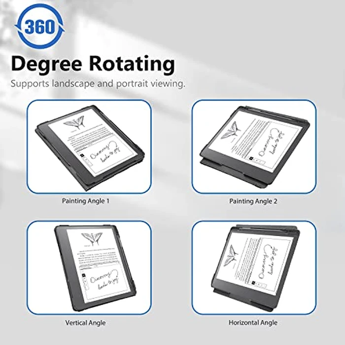 E NET-CASE Case for Kindle Scribe 10.2 inch 2024 & 2022 Released, Multi-Viewing 360 Degree Rotating Cover with Stand, Auto Sleep/Wake with Pen Holder, (Black) by E NET-CASE - Image 2