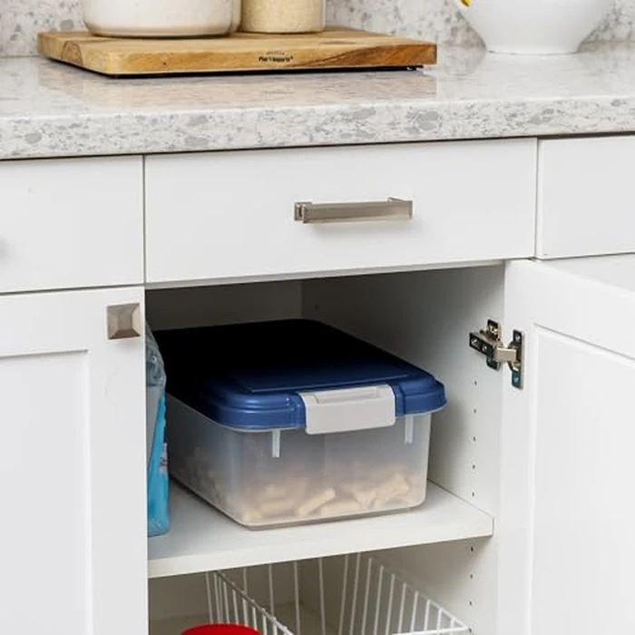 IRIS USA Airtight Dog Food Storage Container, Up to 11 lbs, Dog Cat Bird and Other Pet Food Treats Storage Bin, Dog Cat Wet Food Cans, Keep Fresh, BPA Free, Stackable, Navy by IRIS USA - Image 5