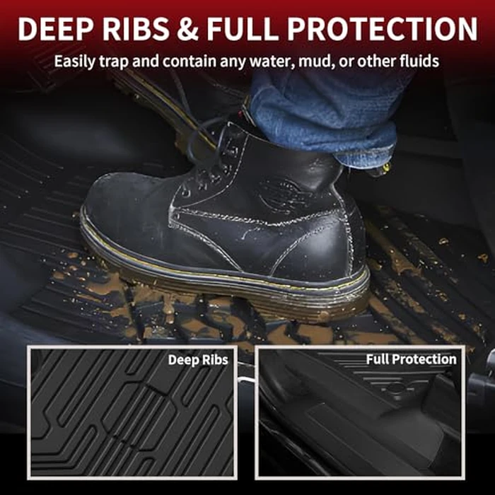 LASFIT Floor Mats for Ford F250/F350/F450/F550 2017-2024 2025 2026 Super Duty (Bucket Seat) Crew Cab w/Fold-Flat Storage Carpet Floor, All Weather TPE Floor Liner for F-250/F-350 Car Mats, Black by LASFIT - Image 3