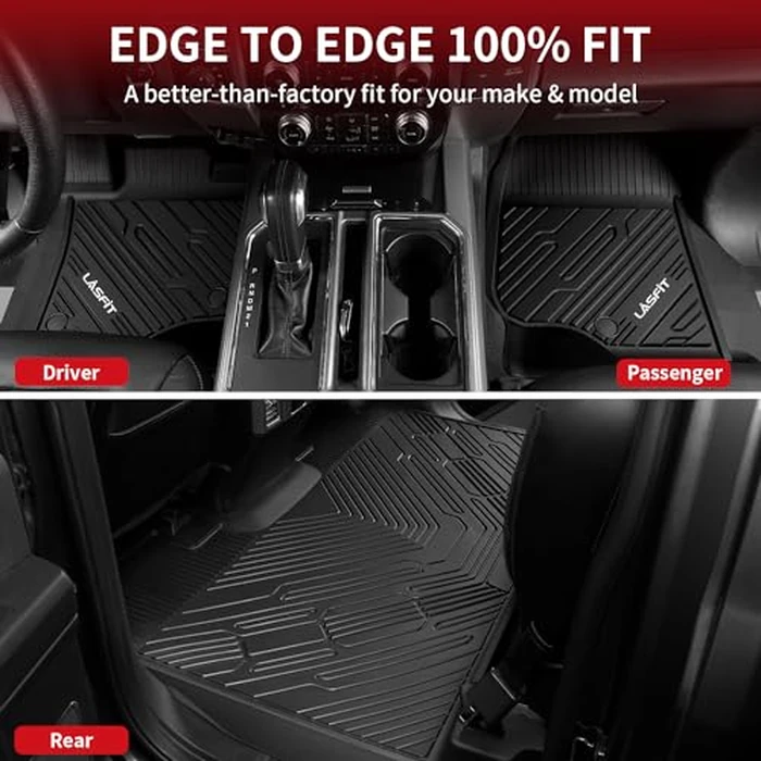 LASFIT Floor Mats for Ford F250/F350/F450/F550 2017-2024 2025 2026 Super Duty (Bucket Seat) Crew Cab w/Fold-Flat Storage Carpet Floor, All Weather TPE Floor Liner for F-250/F-350 Car Mats, Black by LASFIT - Image 5