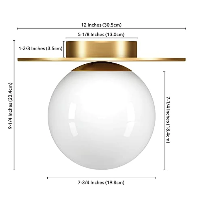 Henn&Hart 12" Wide Flush Mount with Glass Shade in Brushed Brass/White, for Home, Living Room, Bedroom, Entertainment Room, Office, Kitchen, Dining by Henn&Hart - Image 3
