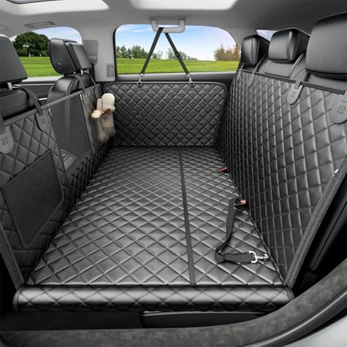 REEVAA Dog Car Seat Cover for Back Seat, Hard Bottom Dog Hammock, Pet Bed Extender for 2-4 Large/Medium Dogs, Waterproof Seat Protector, Universal L Size Fits for SUV Medium Truck, Black by REEVAA - Used - Like New condition - US$85.48