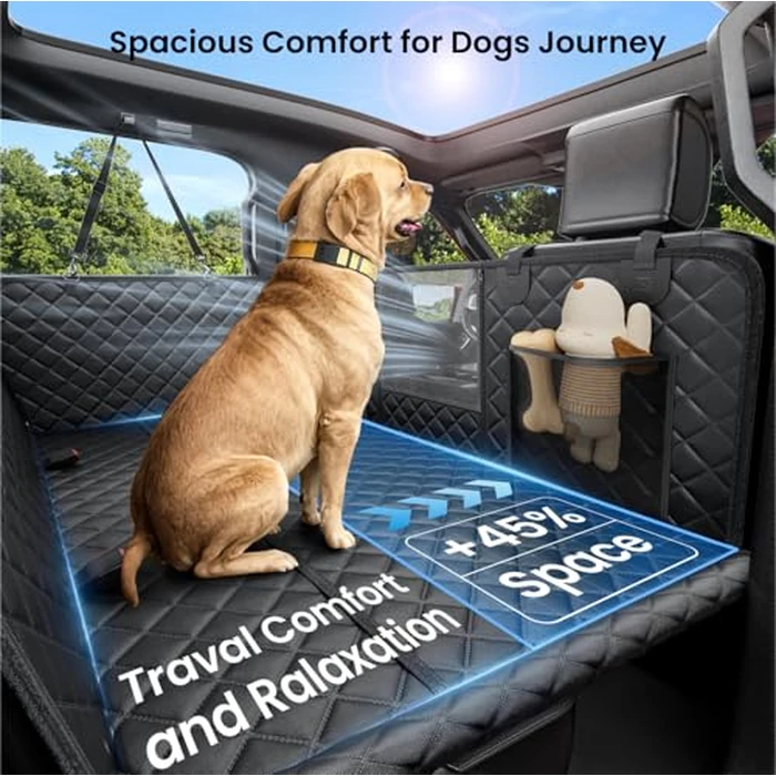 REEVAA Dog Car Seat Cover for Back Seat, Hard Bottom Dog Hammock, Pet Bed Extender for 2-4 Large/Medium Dogs, Waterproof Seat Protector, Universal L Size Fits for SUV Medium Truck, Black by REEVAA - Image 3