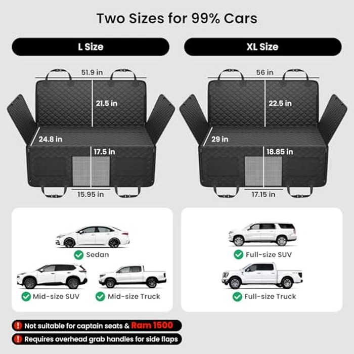 REEVAA Dog Car Seat Cover for Back Seat, Hard Bottom Dog Hammock, Pet Bed Extender for 2-4 Large/Medium Dogs, Waterproof Seat Protector, Universal L Size Fits for SUV Medium Truck, Black by REEVAA - Image 6