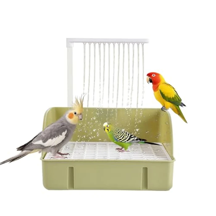 ROOJUNE Bird Bath, Automatic Parrot Shower Bath with Pump, Birds Shower Bathtub with Running Water, Birdcage, Medium Birds Parakeet Budgies Cockatiels Conures Finches, Lovebird by ROOJUNE - Image 1