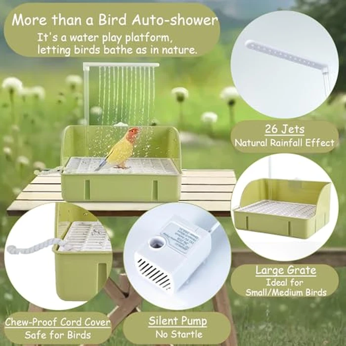 ROOJUNE Bird Bath, Automatic Parrot Shower Bath with Pump, Birds Shower Bathtub with Running Water, Birdcage, Medium Birds Parakeet Budgies Cockatiels Conures Finches, Lovebird by ROOJUNE - Image 2