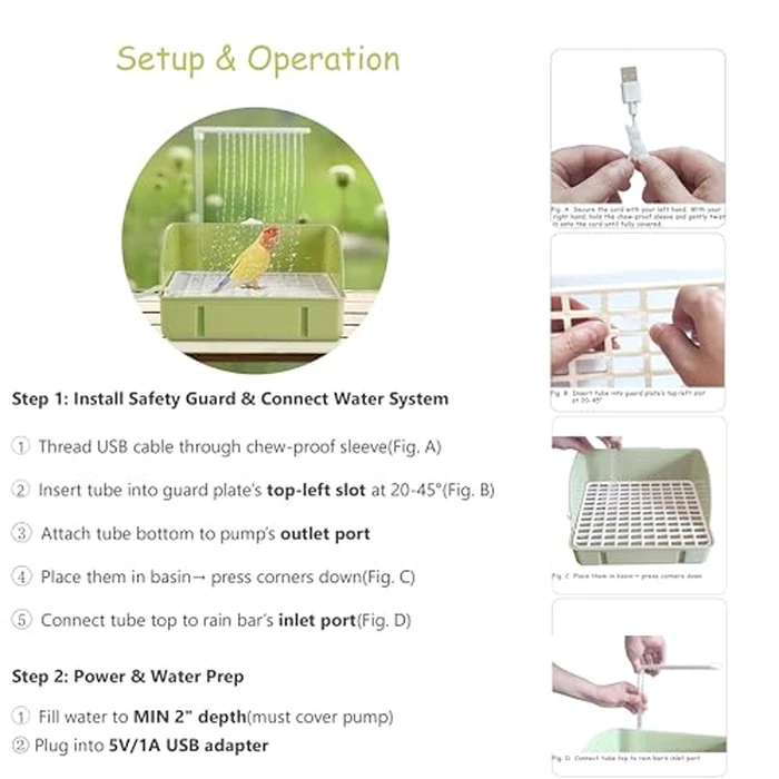 ROOJUNE Bird Bath, Automatic Parrot Shower Bath with Pump, Birds Shower Bathtub with Running Water, Birdcage, Medium Birds Parakeet Budgies Cockatiels Conures Finches, Lovebird by ROOJUNE - Image 7