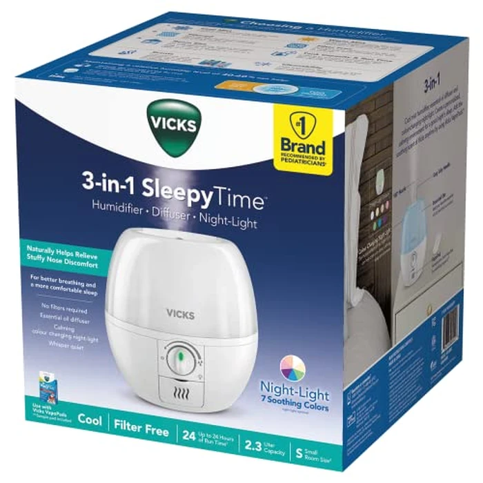 Vicks VUL500C 3-in-1 SleepyTime Ultrasonic Humidifier Diffuser Night-Light, Small Humidifier for Baby, Bedroom, Office Desk, with Variable Output Control, Scent Pad Slots, Auto Shut-Off, 2.3L/0.6Gal by Vicks - Image 8