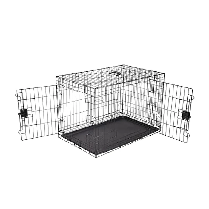 Amazon Basics Portable, Easy to Assemble, Foldable Metal Wire Dog Crate with Removable Tray, Double Door, Divider Panel, Handle, 36" x 23" x 25", Black by Amazon Basics - Used - Very Good condition