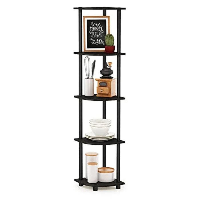 Furinno TURN-N-TUBE Corner Shelf, 5-Tier Corner Bookshelf, Open Storage Shelves, for Organization and Storage, Living Room, Home Office, Garage, Bedroom, Espresso by Furinno - Used - Acceptable condition - US$24.28