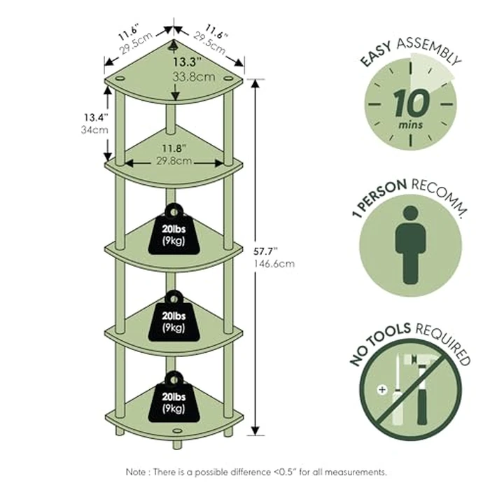 Furinno TURN-N-TUBE Corner Shelf, 5-Tier Corner Bookshelf, Open Storage Shelves, for Organization and Storage, Living Room, Home Office, Garage, Bedroom, Espresso by Furinno - Image 3