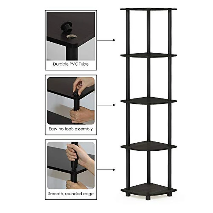 Furinno TURN-N-TUBE Corner Shelf, 5-Tier Corner Bookshelf, Open Storage Shelves, for Organization and Storage, Living Room, Home Office, Garage, Bedroom, Espresso by Furinno - Image 6