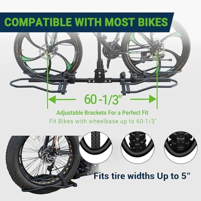 Bike Rack Hitch, 2 Bike Rack for Hitch, Hitch Mount Bike Rack for Car SUV Truck, 160 lbs Capacity, Foldable Tilt-Away Trailer Hitch Bike Rack for E-Bikes and Fat Tire Bikes, Fits 2" Receiver by Season Guard - Image 5