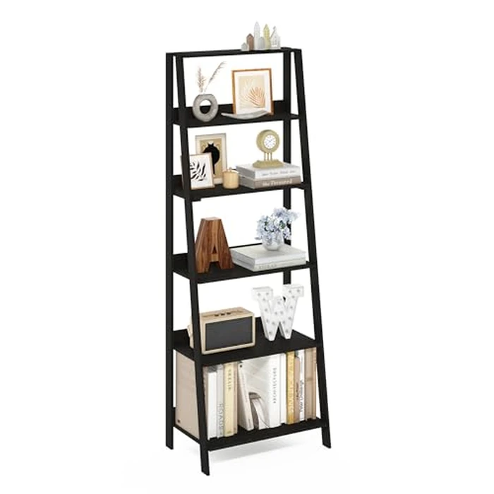 Furinno Ladder Storage Shelves, 6-Tier Ladder Open Book Shelf, Corner Shelf, for Living Room, Bedroom, Home Office, Espresso by Furinno - Used - Acceptable condition - CA$49.68