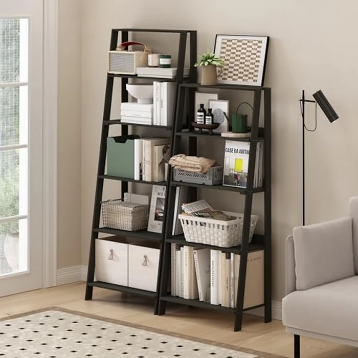 Furinno Ladder Storage Shelves, 6-Tier Ladder Open Book Shelf, Corner Shelf, for Living Room, Bedroom, Home Office, Espresso by Furinno - Image 2
