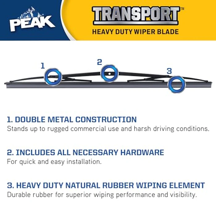 PEAK Transport Heavy Duty Windshield Wiper Blade, Durable Metal Wiper Blade Replacement for Class 6-8 Trucks, Class A RV's, and Transit Buses with Saddle Wiper Arm and 36" Wide Saddle Blade by Peak - Image 4