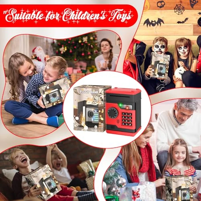 NAFEIV Piggy Bank, Automatic Electronic Piggy Bank for Kids Boys Girls with Password and Fingerprint Unlocking Simulation, Money Bank Kids Safe Toys for 3 4 5 6 7 8 9 10 Year Old Boy Girl (Black Red) by NAFEIV - Image 6